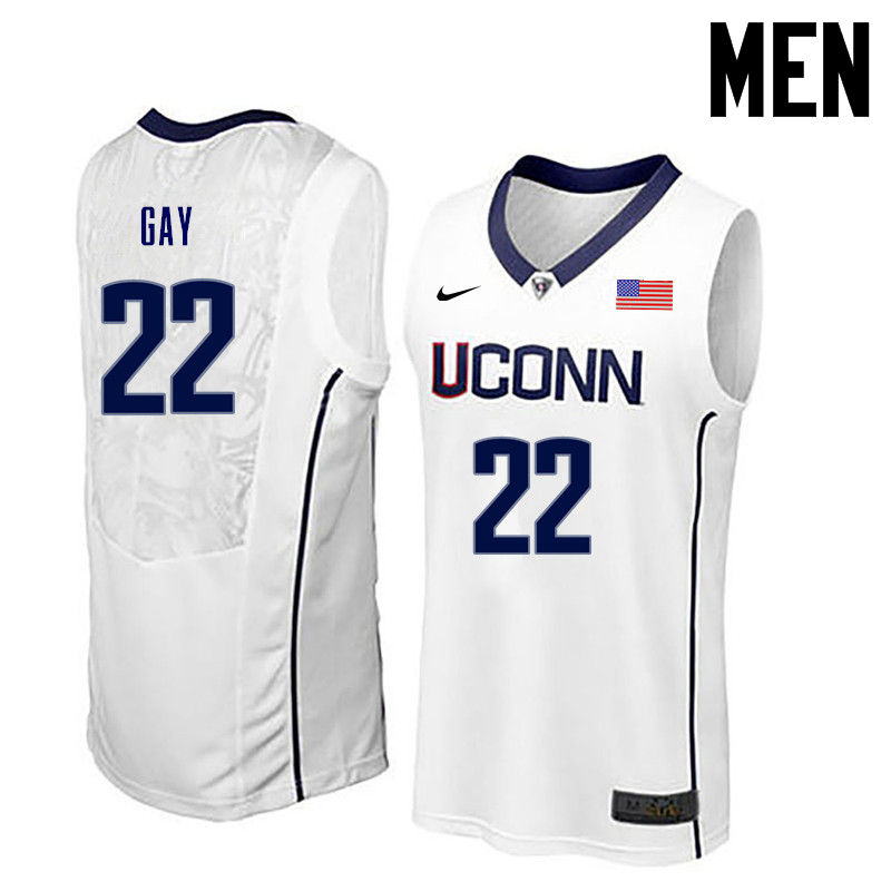 Men Uconn Huskies #22 Rudy Gay College Basketball Jerseys-White